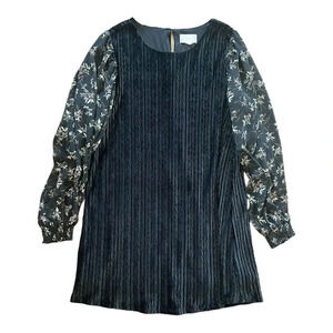 Loveriche Black Velvet Chiffon Textured Shift Dress L